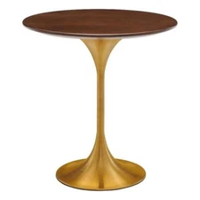 Modway Lippa 20" Round Modern Wood/Stainless Steel Side Table in Cherry/Gold
