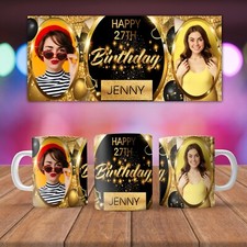 Personalised birthday mug gift photo gold party balloon coffee tea cup