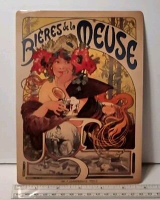 Bieres de la Meuse Mucha Art Tin Postcard 8''X5'' France IMP F Champenois Paris 