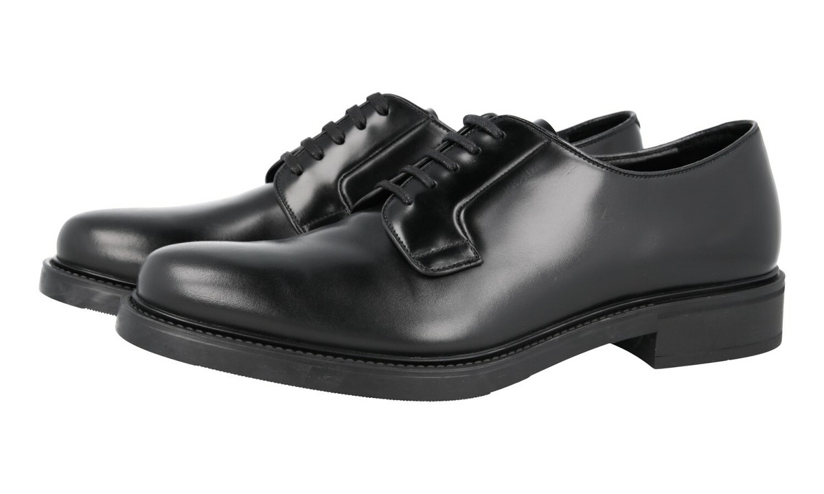 PRADA Leather Derby Dress Lace-Up Shoes - Two Tone Black - NEW