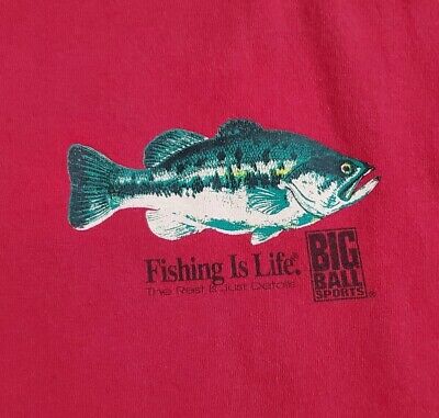 Vintage Get Reel Go Fish Shirt Mens Large Red Big Ball Sports 90s Single  Stitch