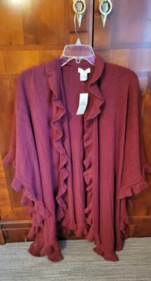 COLLECTIONS EIGHTEEN Women's Sweater Cape Wine Burgundy Ruffled Collared One Sz