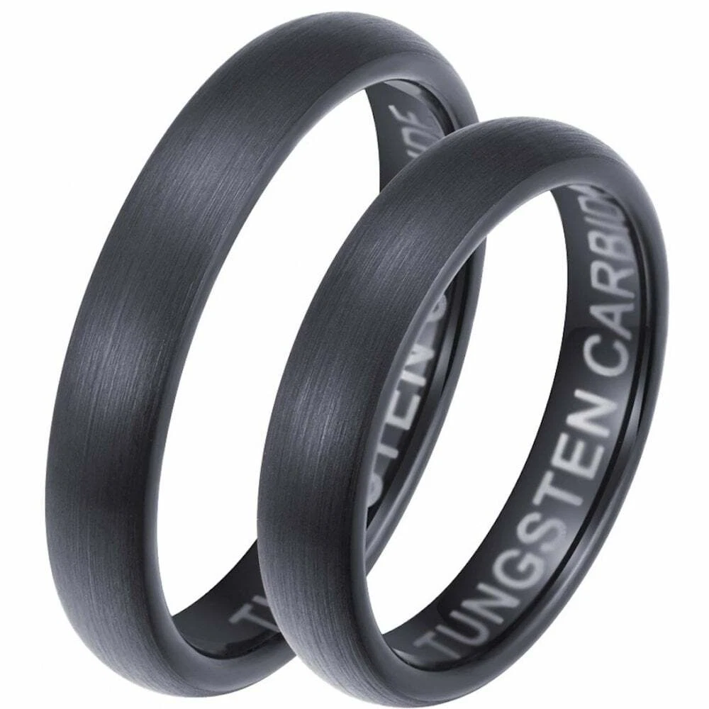 His And Hers Matching Black Tungsten 4mm Wedding Engagement Couple