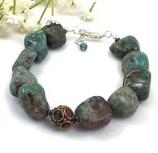 Blue Turquoise Bracelet Nugget Beads Sterling Silver Kingman Healing Stone 6.75"