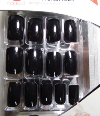 Nadeco Large to Avrg. Nails 24-piece Black  Glue-ON Fake Medium Length