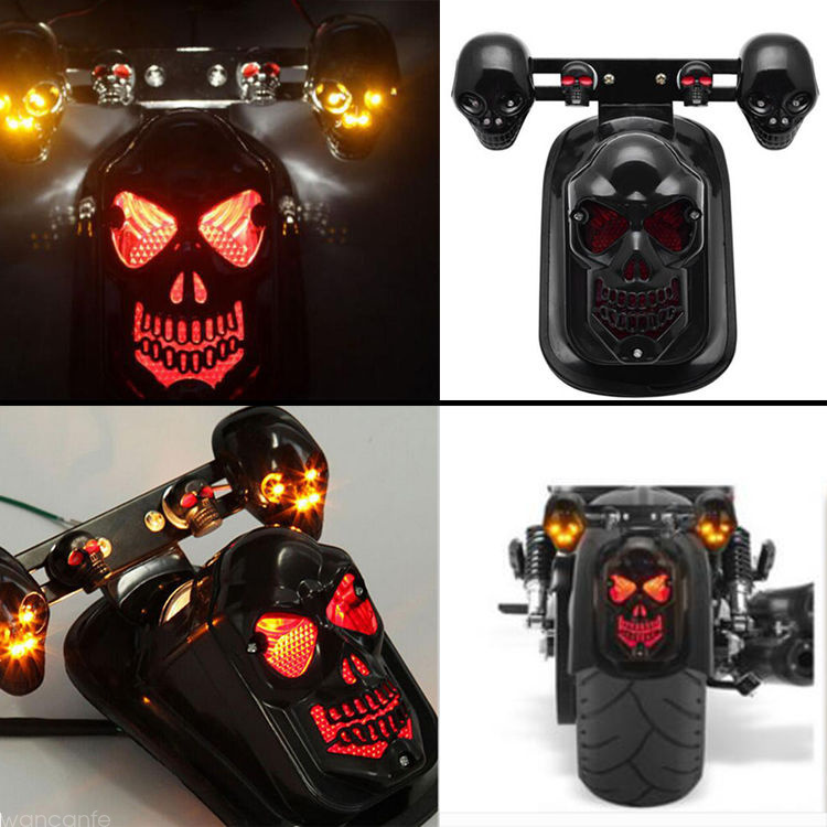 Skull Motorcycle Tail Brake Stop Light + 2 LED Turn Signal