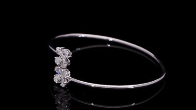 1.36 Ct Real SI/H Pear Diamond Flower Bangle Bracelet 14k White
