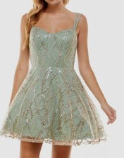 Say Yes to the Prom Women's Juniors' Green Embellished Fit  Flare Dress Size 9