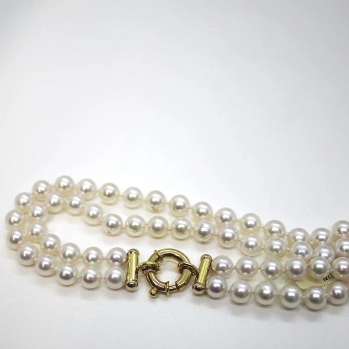 Collier Double en or Jaune avec Perles Japonaises Blanche - Photo 2/2