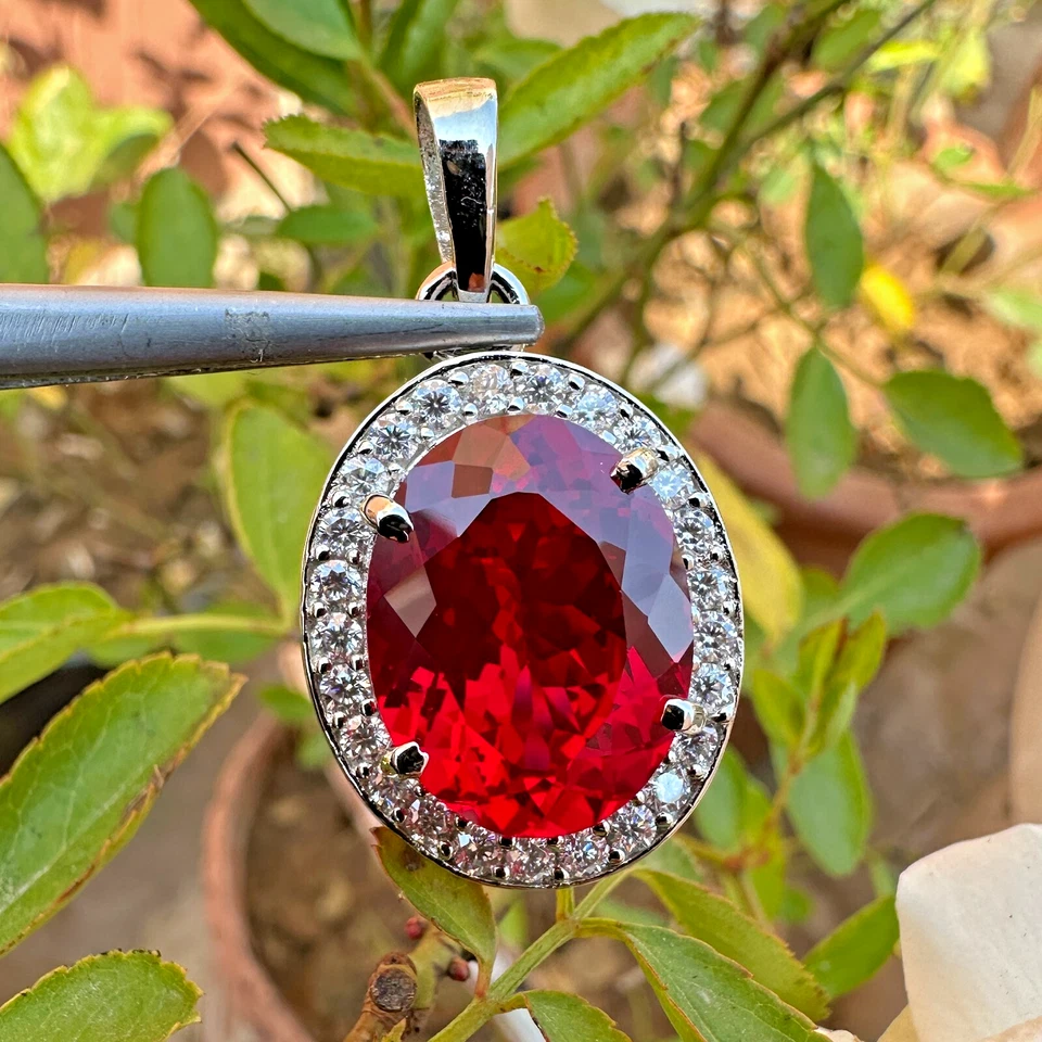 Colgante de rubí rojo natural de 35 quilates - Piedra preciosa suelta certificada en plata maciza 925 Foto 3 de 4