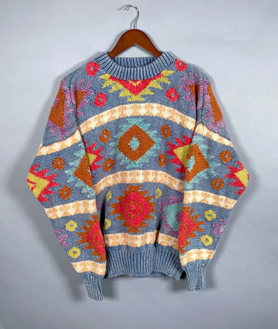 VTG Structure Aztec Geometric Pattern Sweater Adu… - image 2