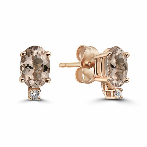 Birthstone 14K Rose Gold Morganite Nude Diamond 0.58 cts Earrings - Picture 3 of 5