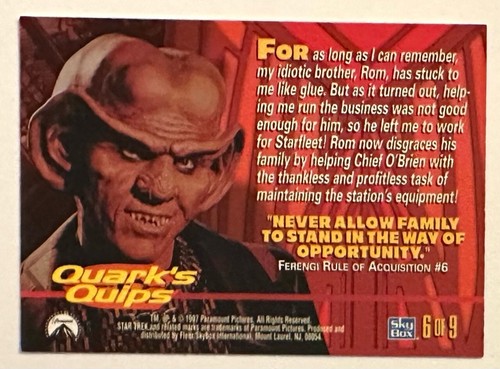 STAR TREK DEEP SPACE NINE: MAX GRODENCHIK como ROM AUTO TARJETAS PERFILES QUARKS BAR - Imagen 2 de 2