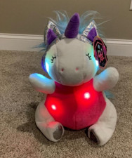 NEW FAO Schwarz DJ Glow Bright Stuffed Unicorn with lights and music 13"