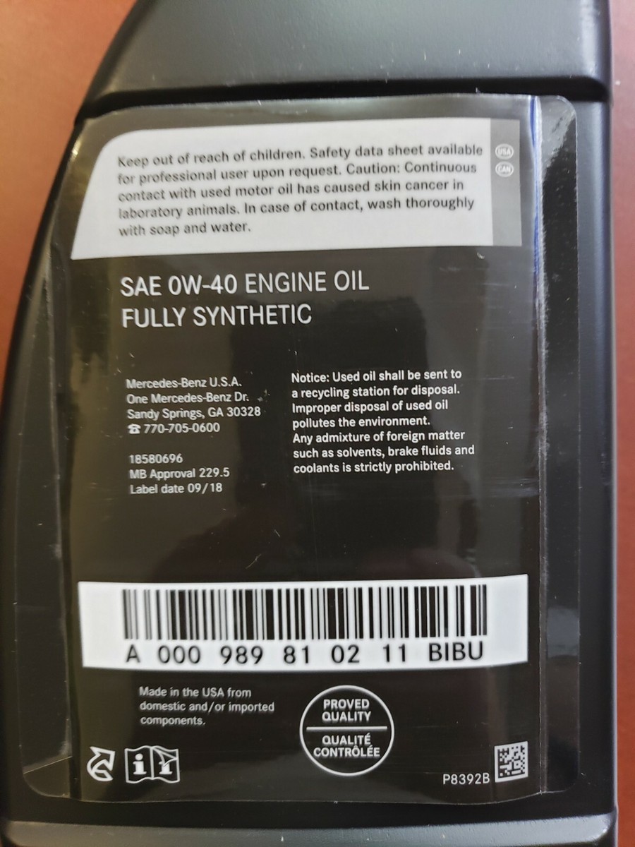 OEM/GENUINE MERCEDES-AMG SAE 0W-40 SYN A/O FUCHS SAE 0W-40 X 6L