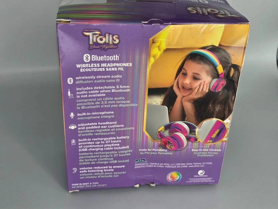 eKids DreamWorks Trolls Band Together Kids Wireless Headphones NEW, Damaged Box - Image 2 of 4