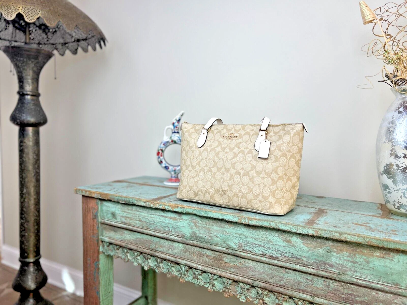 Borsa Coach Tote nuova con etichette oro gesso kaki chiaro NUOVA CON ETICHETTA CH504