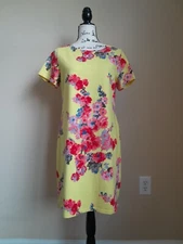 Joules yellow floral shift dress jersey short sleeve womens 12 summery