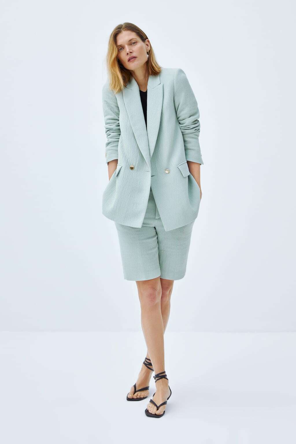 NWT NEW ZARA TEXTURED WEAVE BLAZER Oversize Mint Color Size S REF: 2014/675 /512 image 3