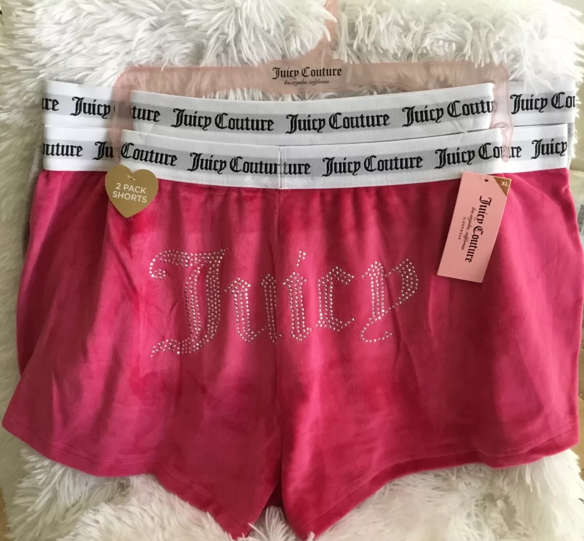 JUICY COUTURE Sleepwear, 2 Pair Velour Shorts, Size XL, NEW