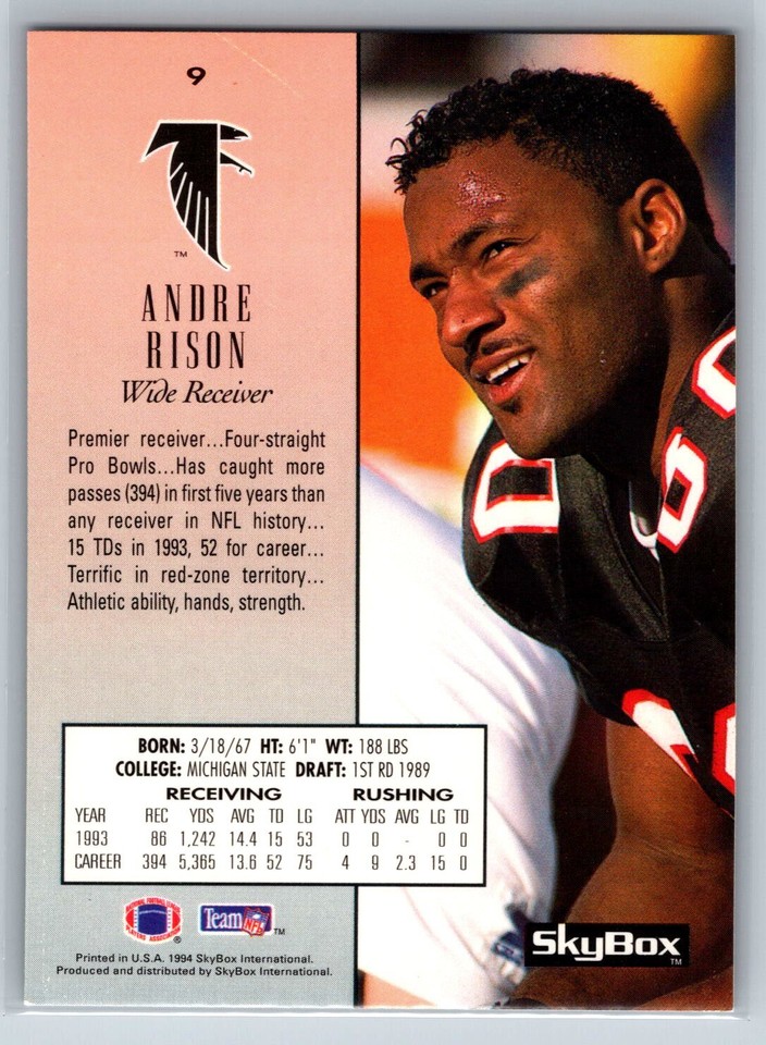 1994 SkyBox Premium Andre Rison Atlanta Falcons #9 | eBay