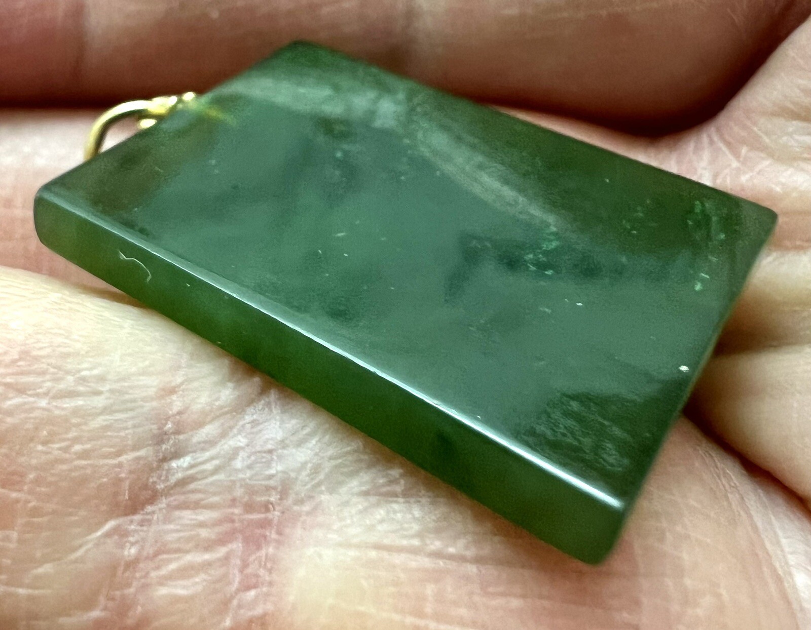 Vintage rectangular Polished flat green jade “Saf… - image 1