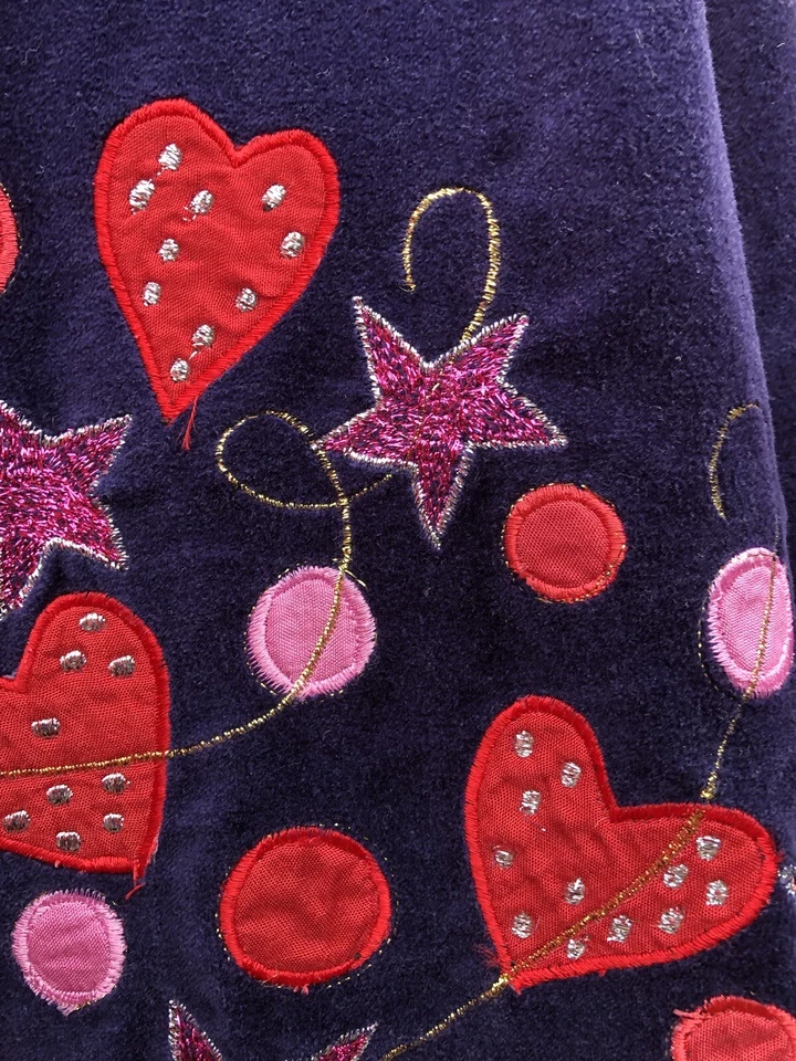 Quacker Factory Navy Heart Star Embroidered Party Velour Jacket Blazer Sz M 14-1 - Image 3 of 4