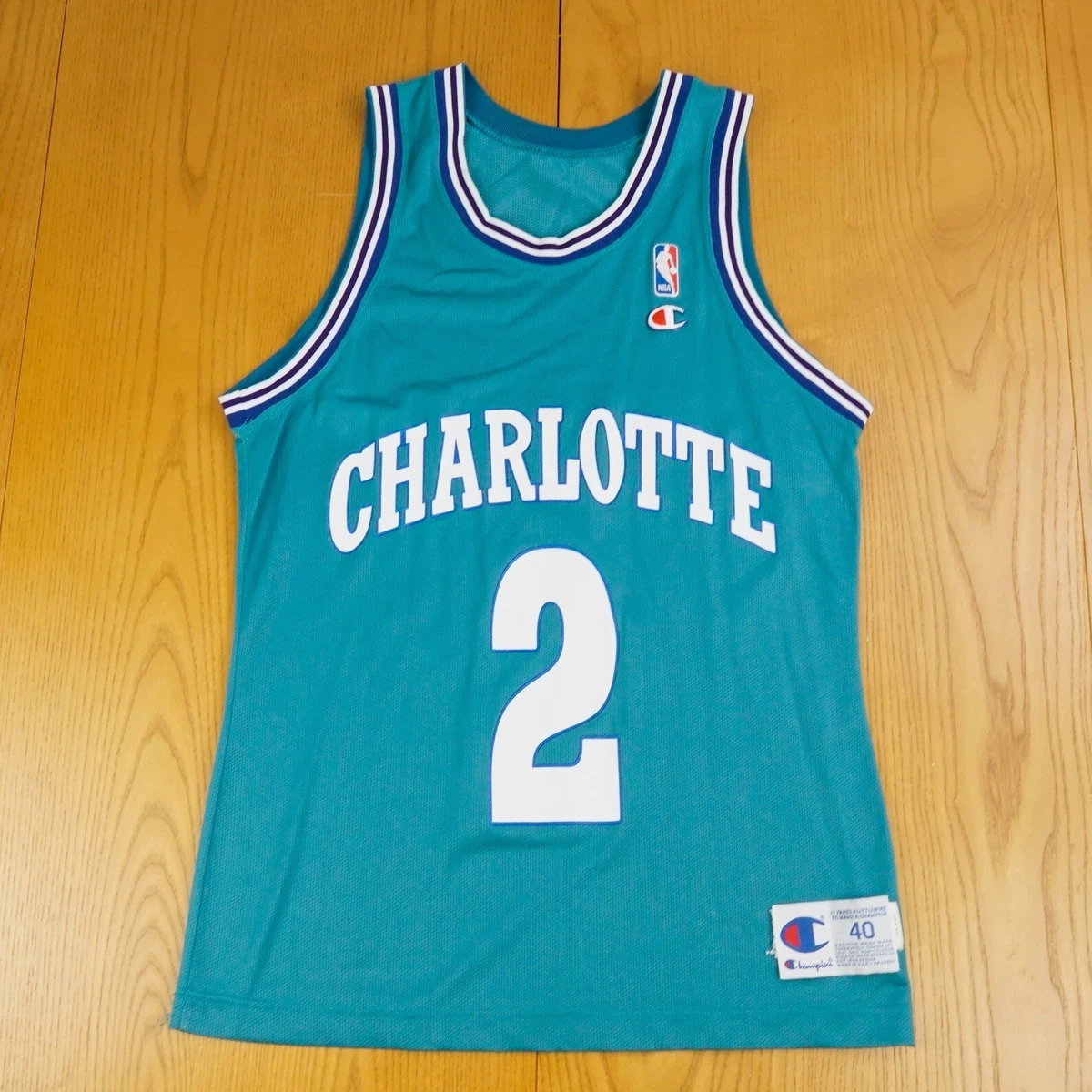 Vintage Champion Larry Johnson Jersey Charlotte Hornets NBA 90s Size 40  Used 