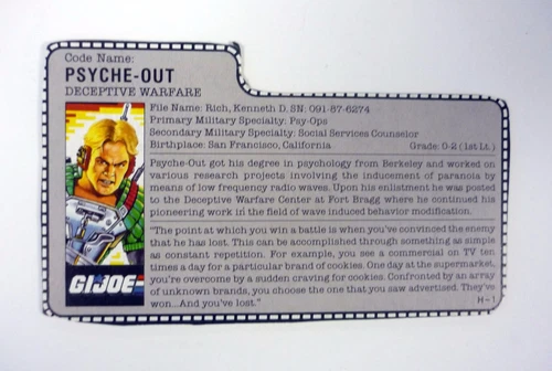 GI Joe Psyche-Out File Card Vintage Action Figure Accessory Part 1987