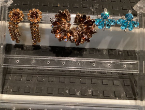 Lot of 3 Pairs Vintage Rhinestone Earrings Clip-On Screw Backs Blue and Topaz