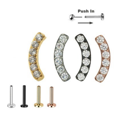 Titan Gold Bogen Kristallen Steck Labret Ohr Helix Lobe Piercing Push in Pin