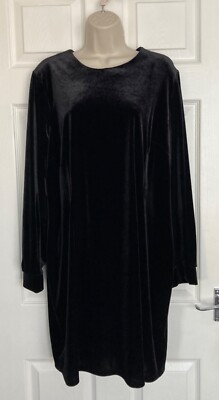 BNWT M&S Ladies Black Velvet Blouson Sleeve Mini Shift Dress Size 20