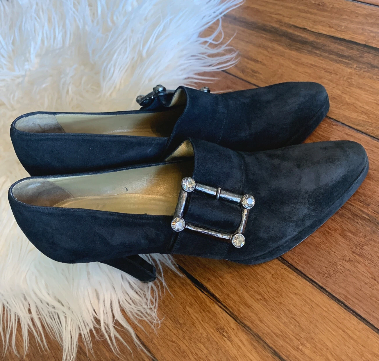 SAINT LAURENT (YSL) Eleganti scarpe vintage Yves Saint Laurent in pelle scamosciata nera tacco alto taglia 8M