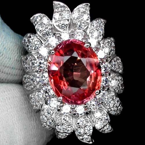 LAB CREATED PADPARADCHA SAPPHIRE SOLID STERLING SILVER 925 RING, SIZE 6 - Picture 4 of 10