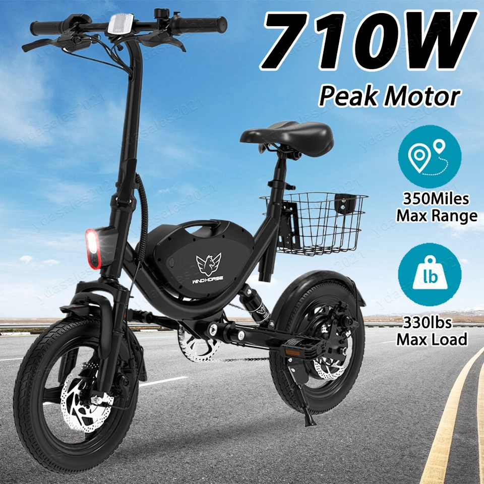 Bicicleta eléctrica plegable de 14" con cesta 22 Mph 715W Peak Commuter para adultos Foto 2 de 4