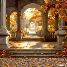 10'x10'Computer-painted Arch Garden Fall Leaves Scenic Background Backdrop SD314