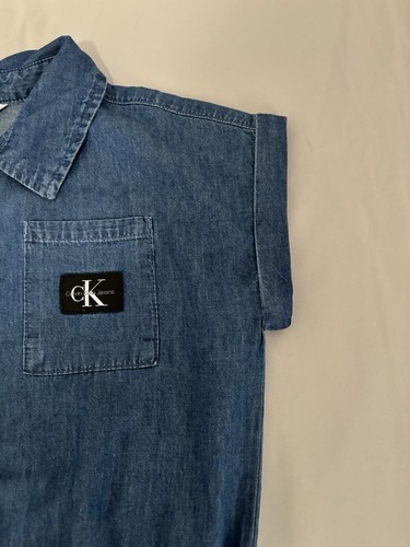 Calvin Klein Dress Girls Denim Blue Chambray Tie Size L 12/14 - Picture 6 of 7