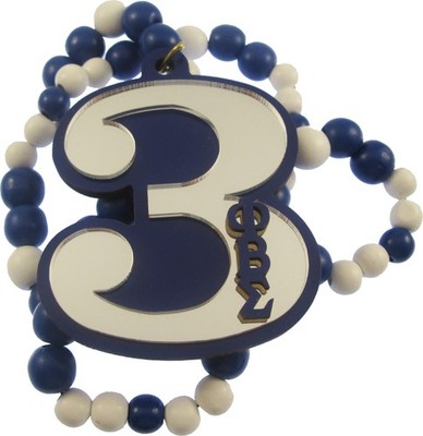 Phi Beta Sigma Wood Color Bead Tiki Line #3 Medallion [Blue/White - 4''T]