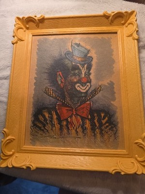 Set 10 by 12 Vintage Clown Art. Artist William Pender Shumaker. Plastic frame. 