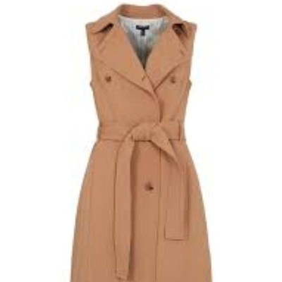 Karen Millen Lydia Tan Compact Stretch Sleeveless Coat in Camel US Size 12 NWT