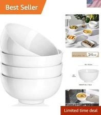 Cereal Soup Salad Bowls Set of 4 26 Oz Porcelain White Ceramic Kitchen Bowls