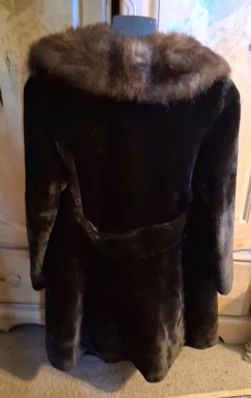 1963VintageFureal WomensBlack/Brown Hand Tailored FauxFur LongSleeve Coat Size10