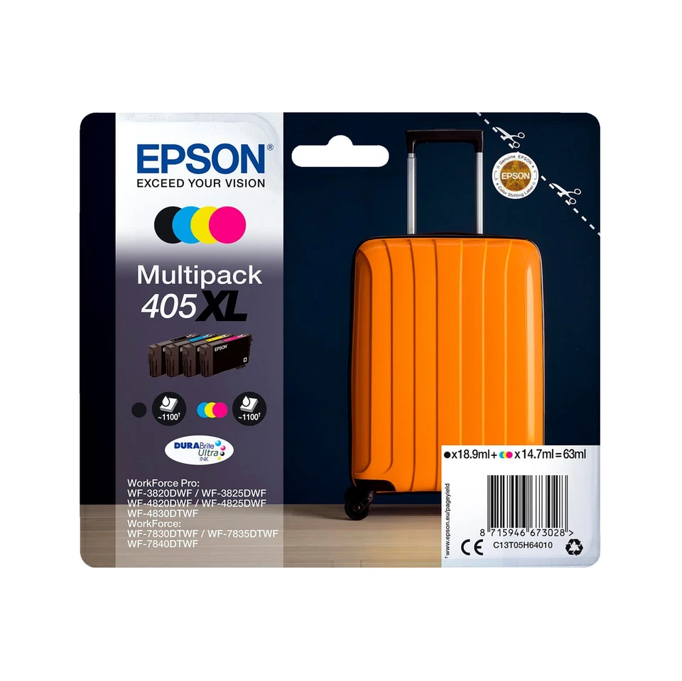 EPSON WF3825 WF4825 Multipack Koffer, 405XL Tintenpatrone Mehrfarbig (C13T05H640