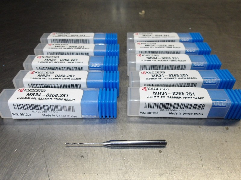 10 NEW! Kyocera 0.68mm Carbide Reamer 4FL 18mm Reach 3mmSHK MR34-0268.281