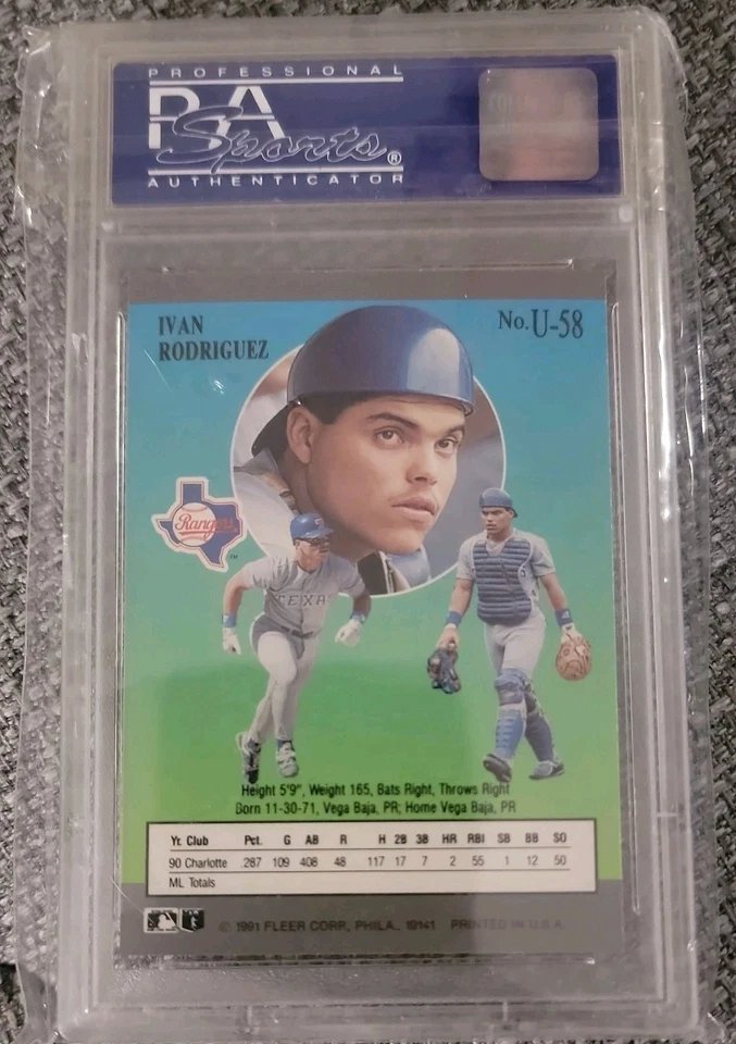 1991 Fleer Ultra Update Ivan Rodriguez Rookie Card #U-58 PSA 10 - Image 3 of 3