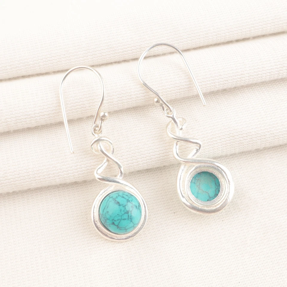 Santa Rosa Türkis Edelstein 925 Sterling Silber Handarbeit Schmuck Ohrringe 1,67 - Bild 4 von 4