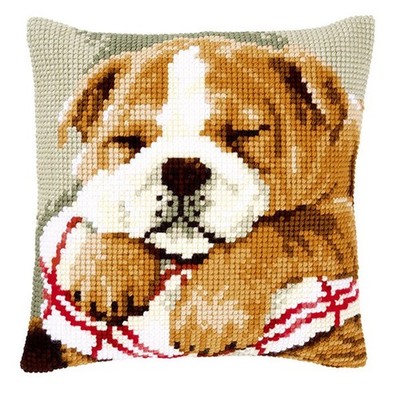 New Vervaco Cross Stitch Kit Cushion 0146577 Sleeping Bulldog