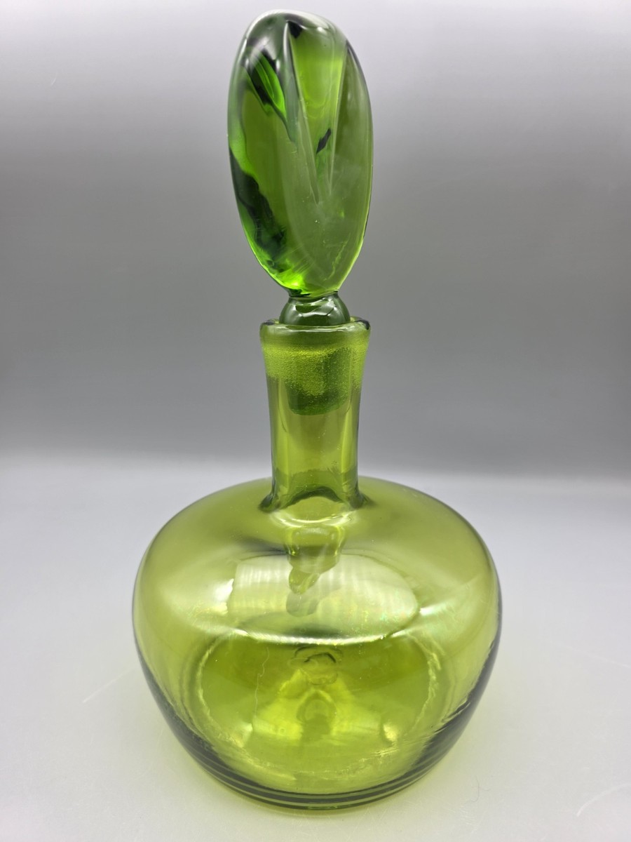 Vintage Blenko Glass Hand Blown Decanter With Lollipop Stopper