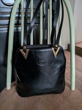 C E Made In Spain Leather Top Handle Handbag Black Vintage Preloved