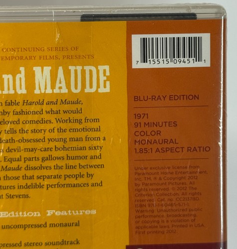 Harold and Maude Criterion Collection Blu-ray 1971 Ruth Gordon Bud Cort NEW - Imagen 3 de 3